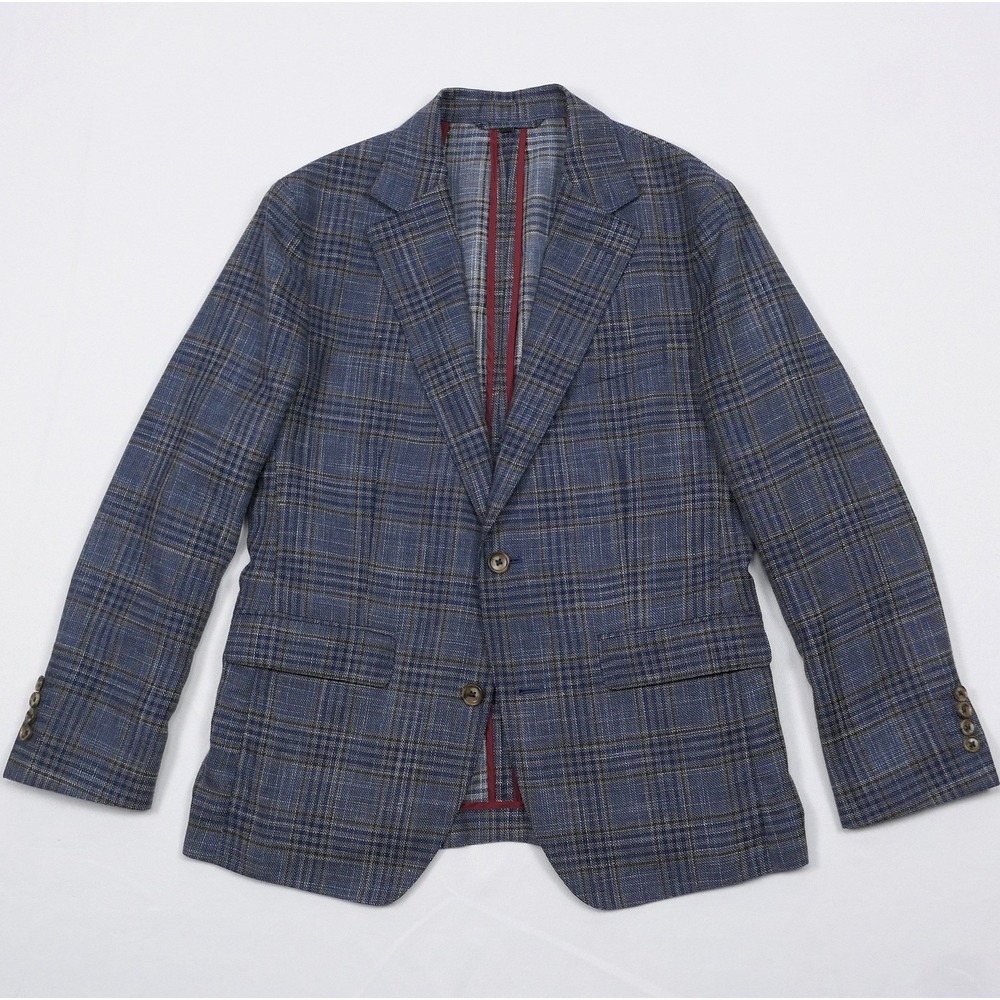 Bonobos Marlane Slim Fit Hopsack Blazer Mens 38S Blue Glen Plaid Wool Linen